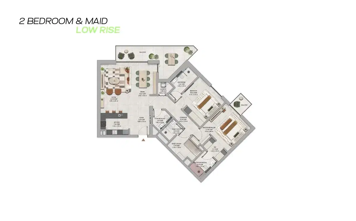 Althon Aldar Rise Apartments at Dubailand Dubai 2 BR Floor Plan