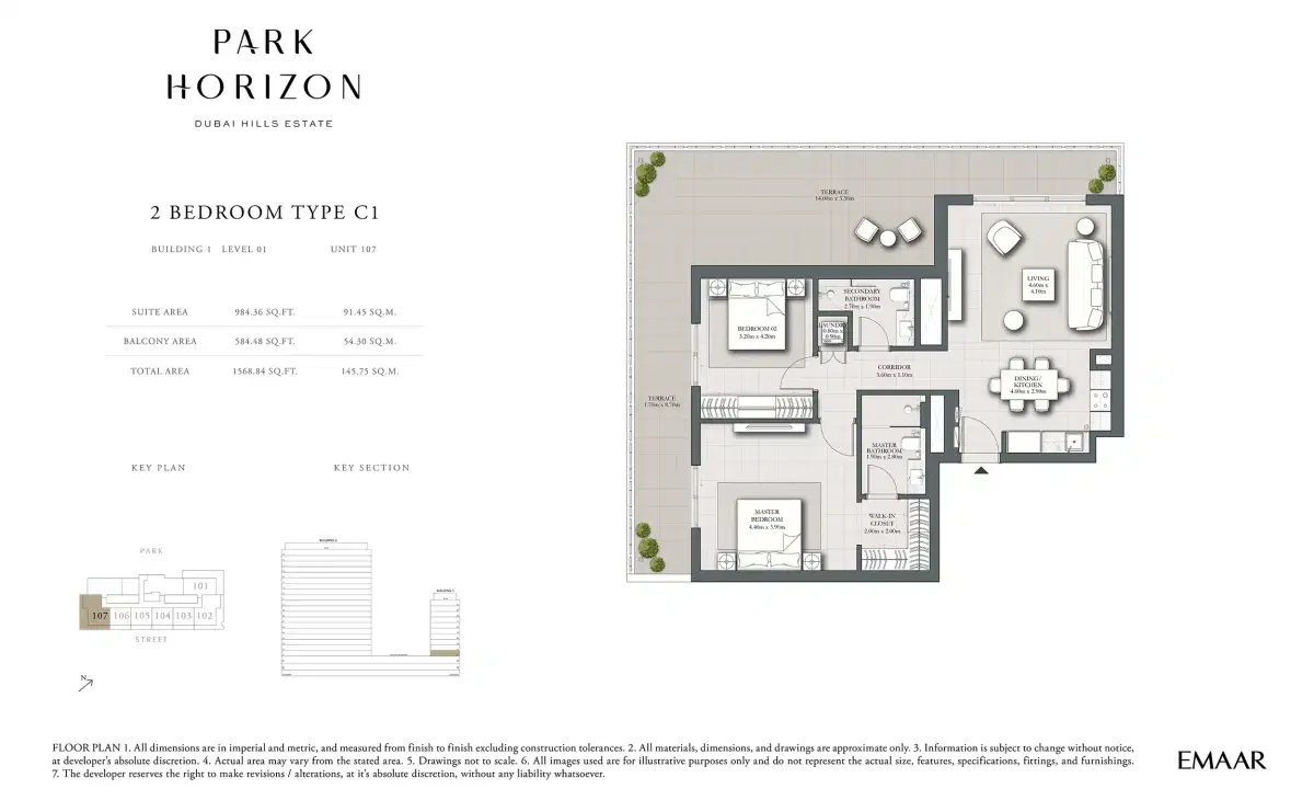 Emaar Park Horizon 2 Bedroom Apartments Floor Plan