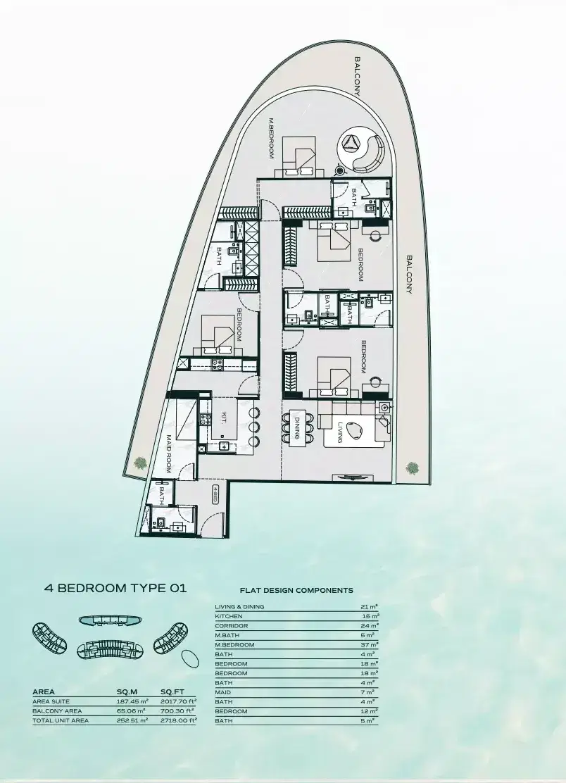 Binghatti Aquarise at Business Bay Dubai 4 BR Floor Plan 2,718 Sq. Ft.