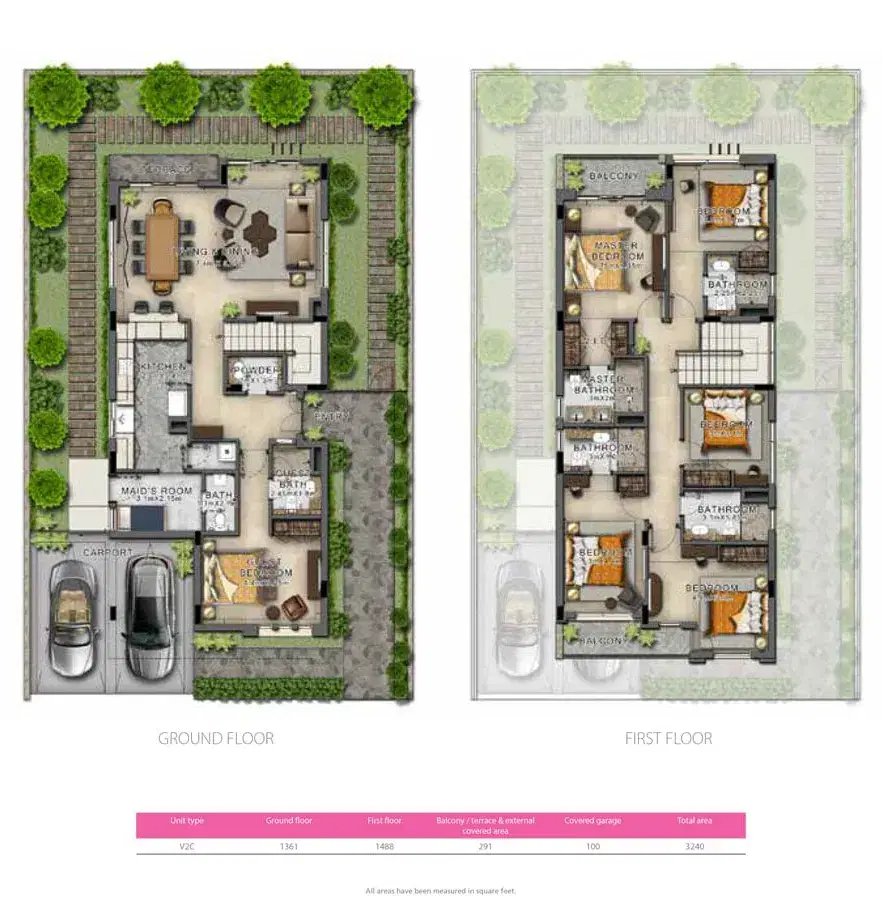 Just Cavalli Villas Dubai 3 BR Floor Plan 3,240 Sq. Ft.