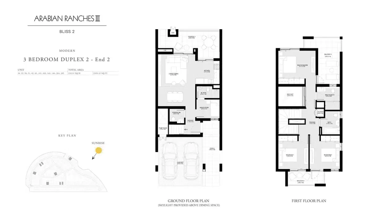 EMAAR Bliss 2 Dubai 3 BR Floor Plan 2,356 Sq. Ft.