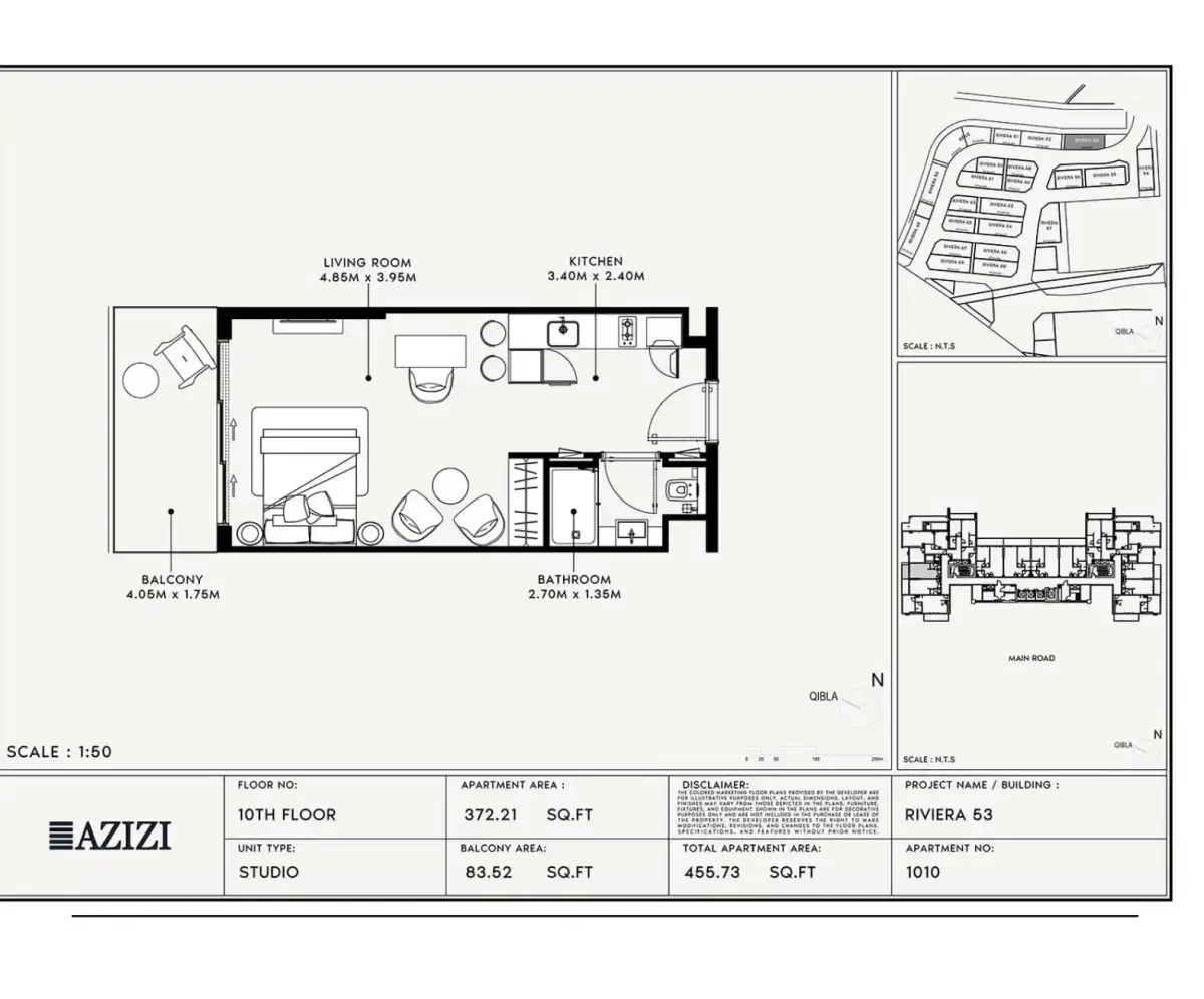 Azizi Riviera 53 at Meydan Dubai Studio Floor Plan