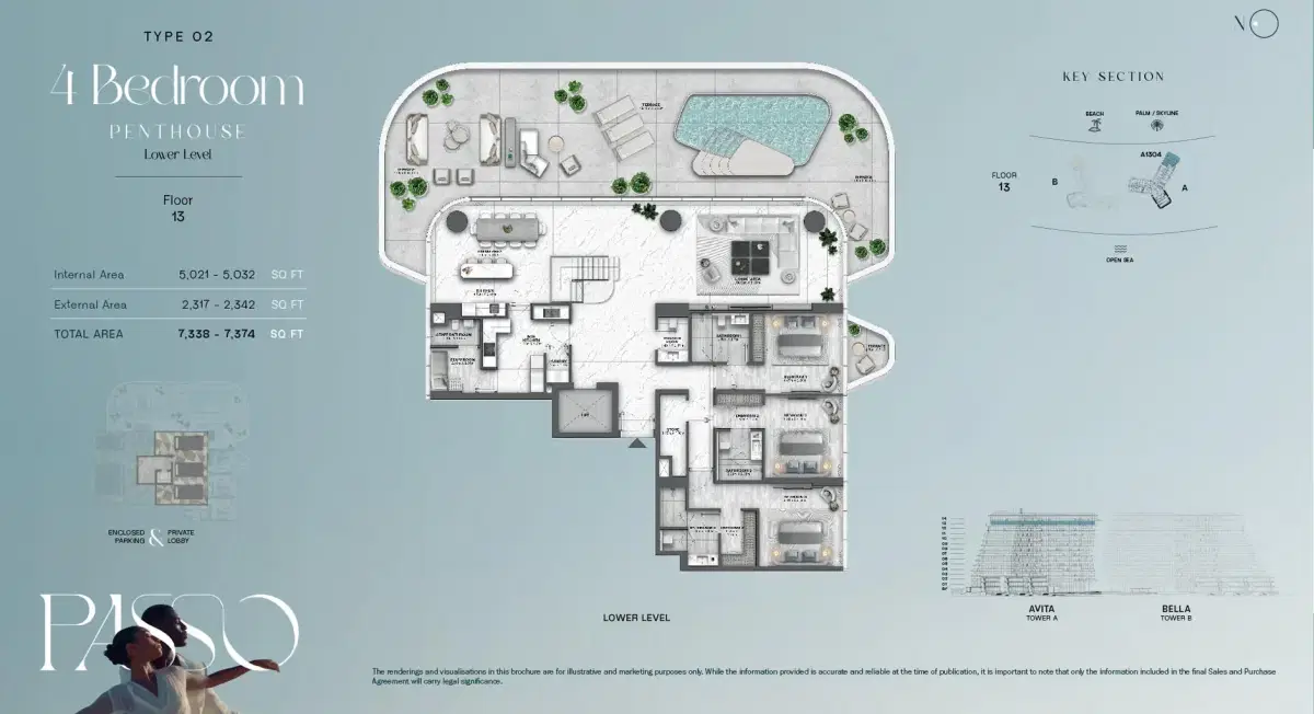 Passo by Beyond at Palm Jumeirah, Dubai 4 BR Floor Plan 7,374 Sq. Ft.