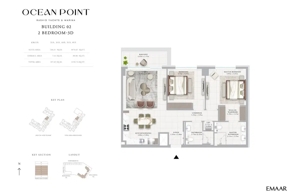 Emaar Ocean Point Rashid Yachts Marina 2 BR Apartments Floor Plan