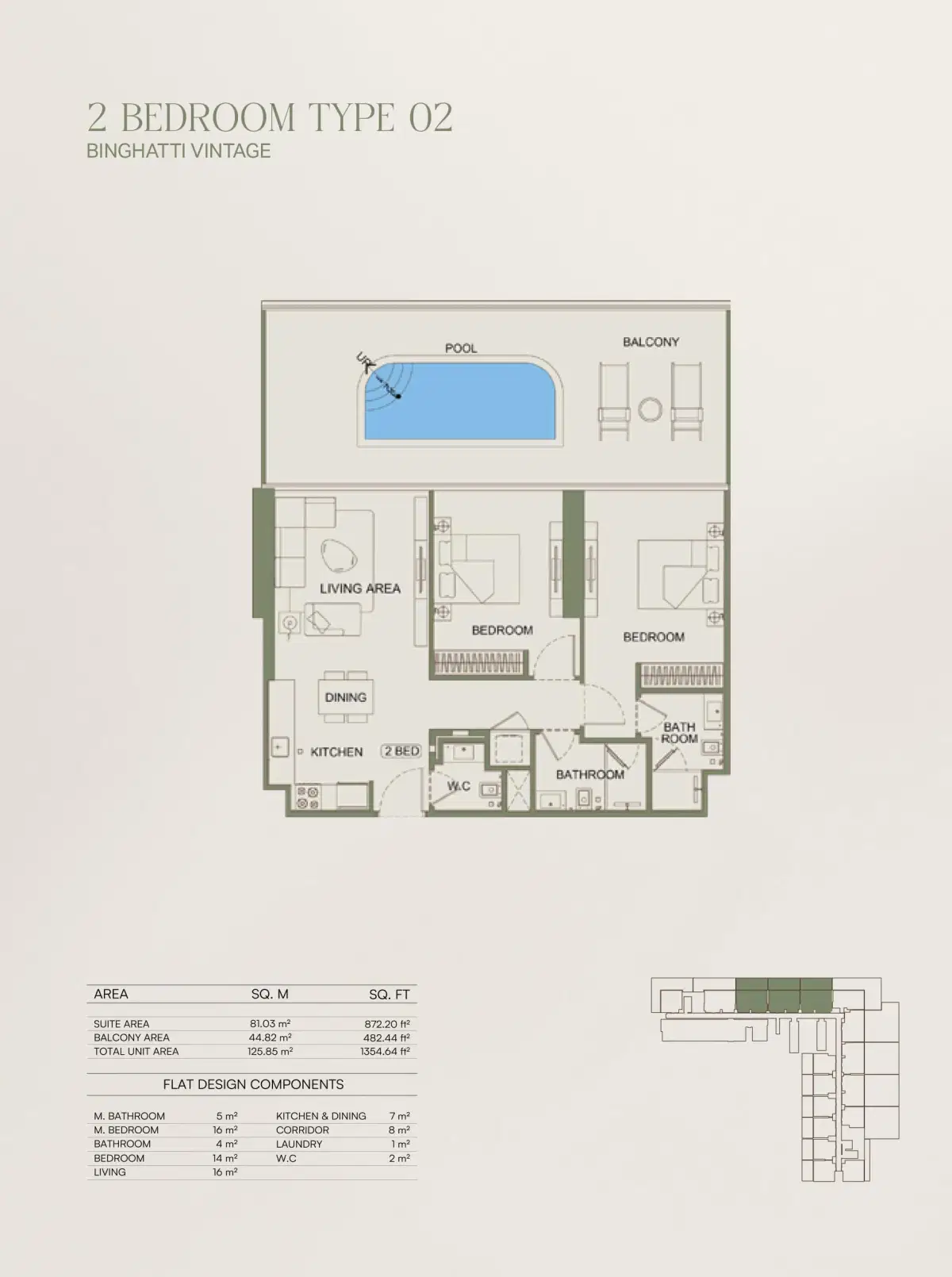 Vintage by Binghatti 2 BR Floor Plan 1,354 Sq. Ft.