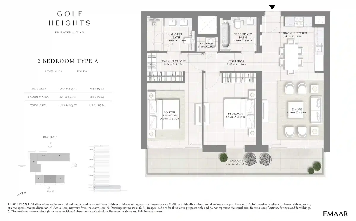 Emaar Golf Heights 2 Bedroom Apartments Floor Plan