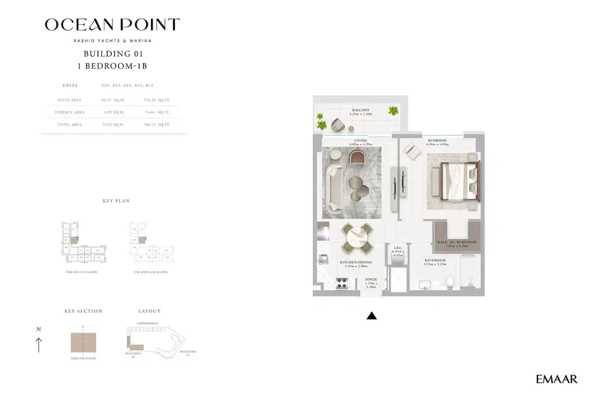 Emaar Ocean Point Rashid Yachts Marina 1 BR Apartments Floor Plan