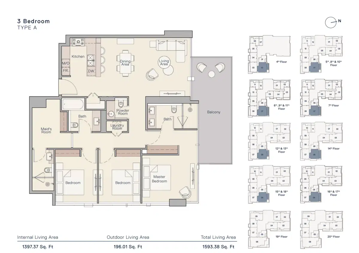 Ellington The Crestmark 3 BR Apartment Floor Plan