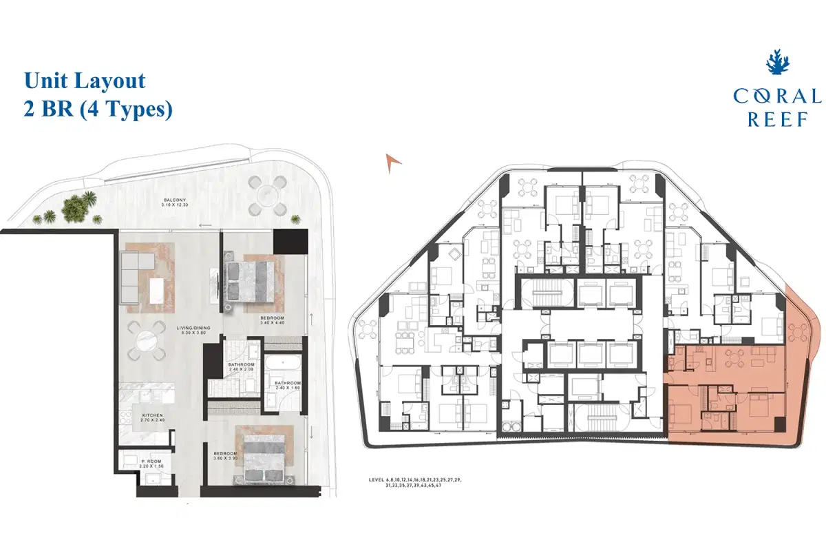 Damac Coral Reef 2 Bedroom Apartments Floor Plan
