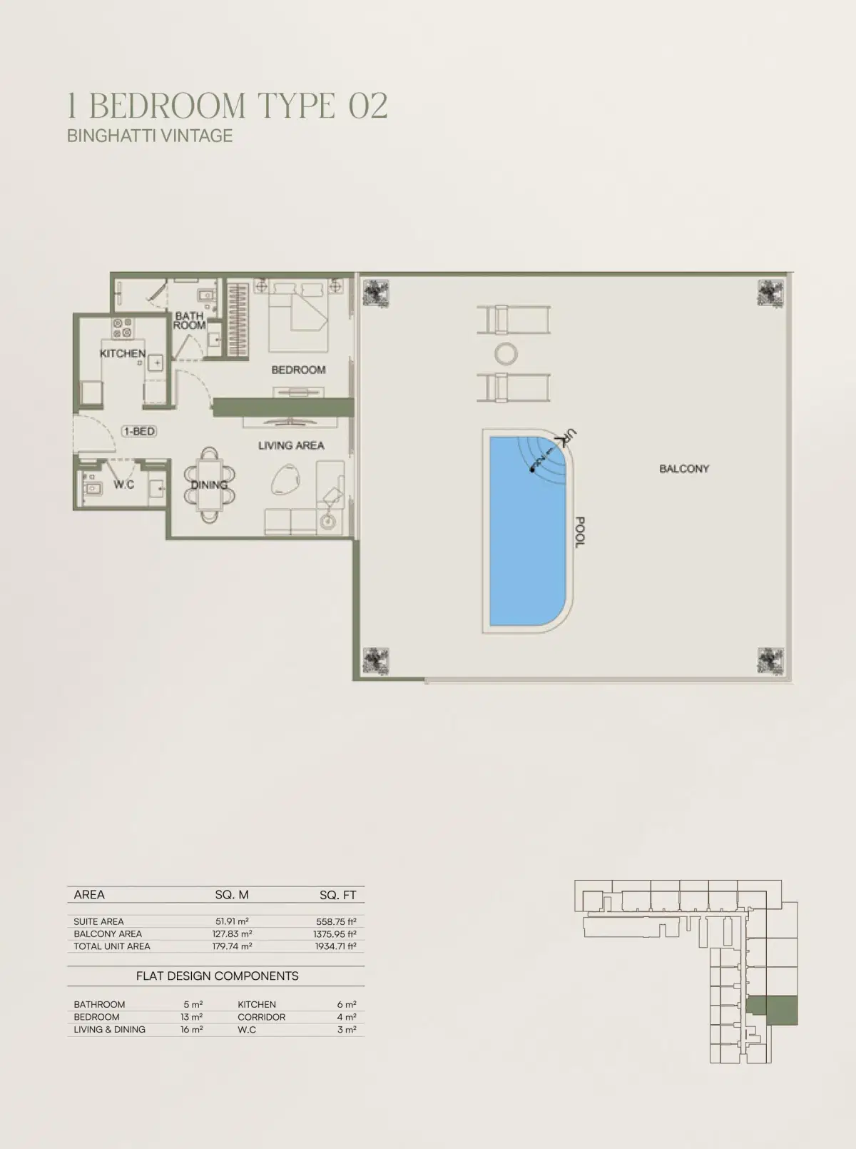 Vintage by Binghatti 1 BR Floor Plan 1,934 Sq. Ft.