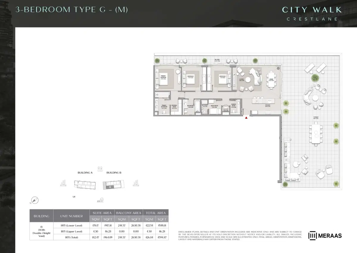 Meraas City Walk Crestlane at City Walk Dubai 3 Bedroom Apartments Floor Plan