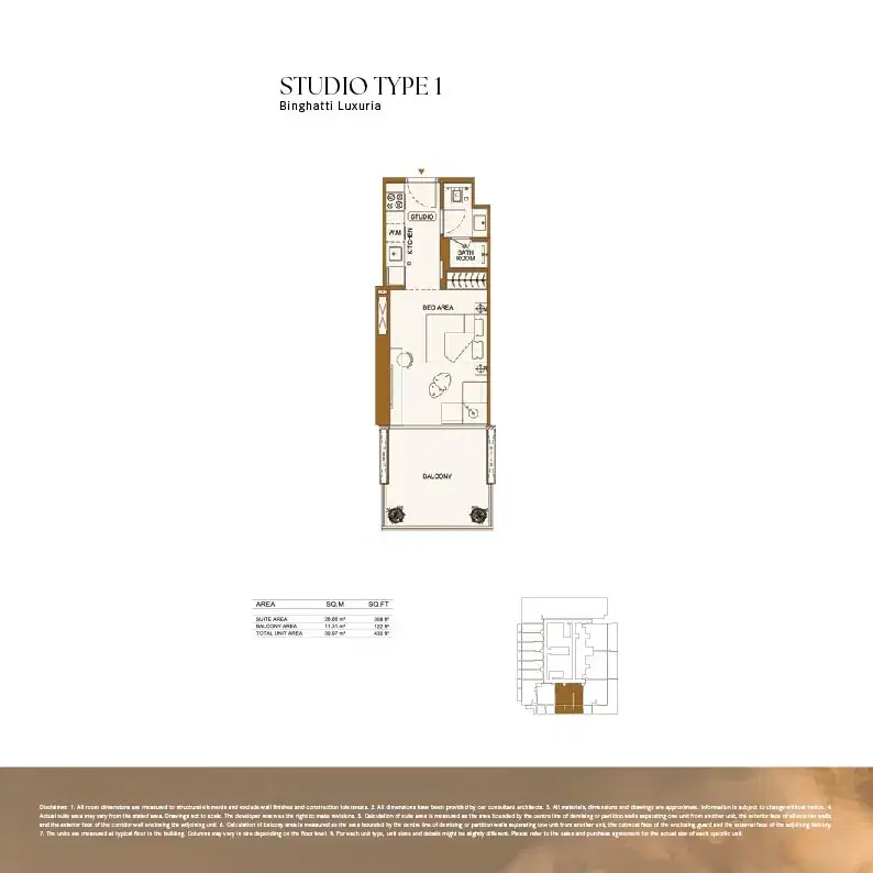 Binghatti Luxuria at Jumeirah Village Triangle Studios Floor Plan 430 Sq. Ft.