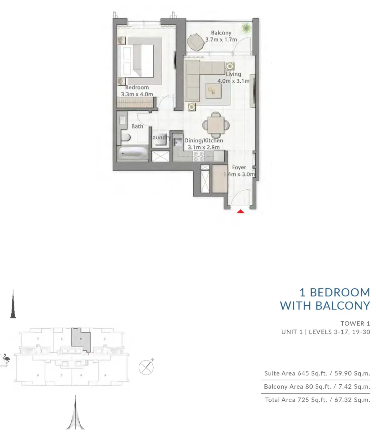 Emaar Creek Gate 1 BR Apartment Floor Plan