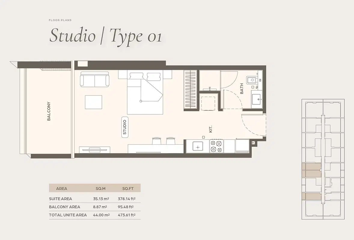 Binghatti Ivory At Al Jaddaf Dubai Studio Floor Plan