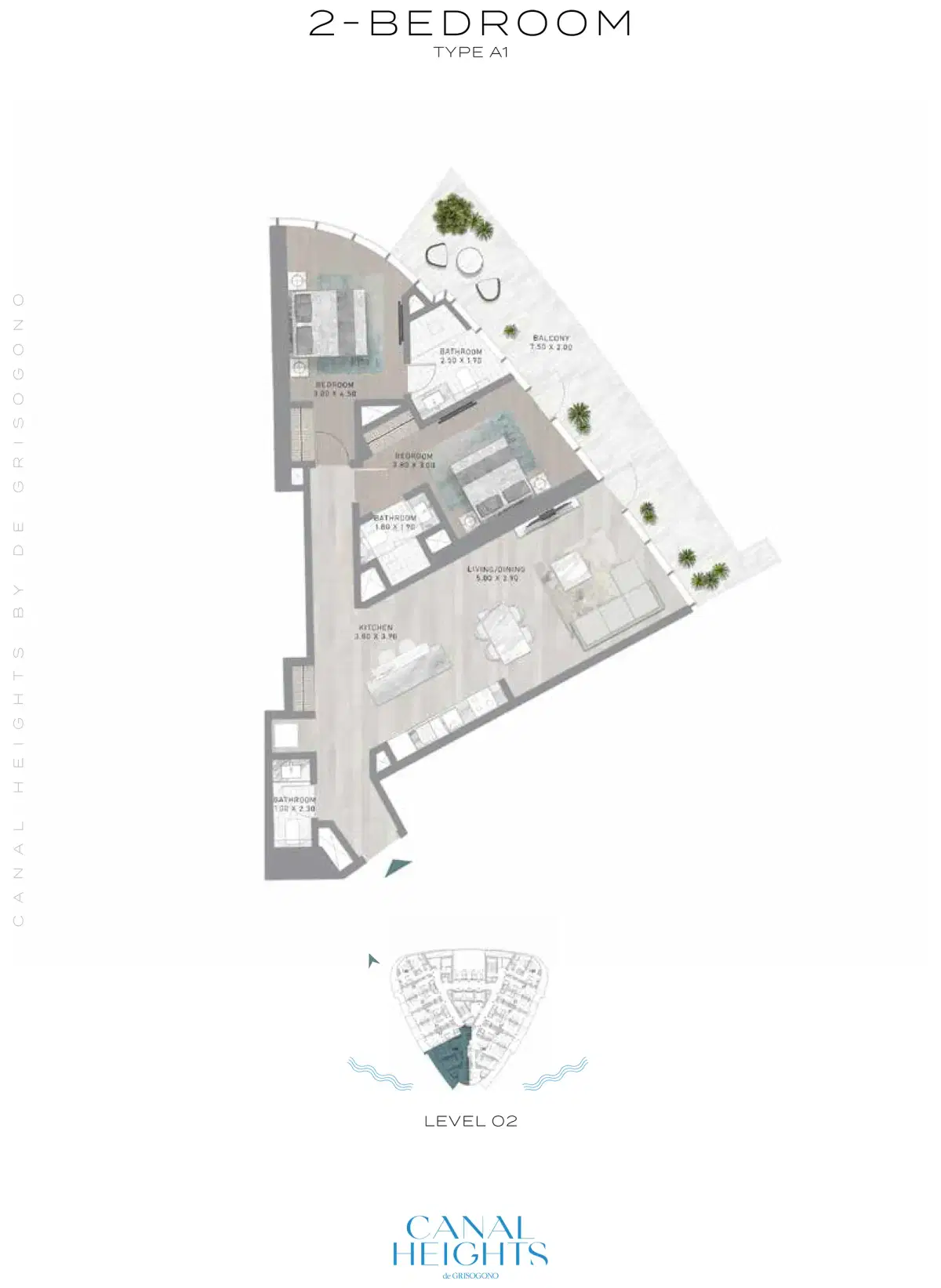 Damac Canal Heights 2 Bedroom Apartments Floor Plan