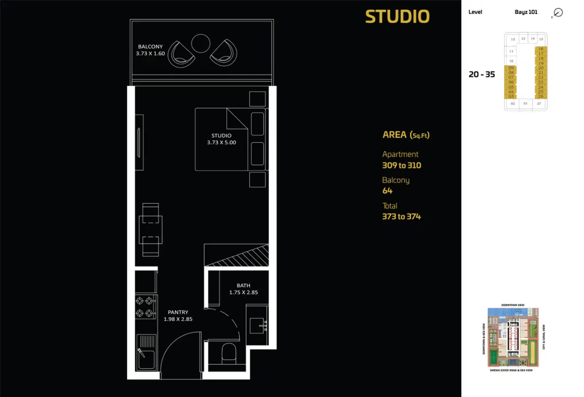 Danube Bayz 101 Business Bay Studios Floor Plan