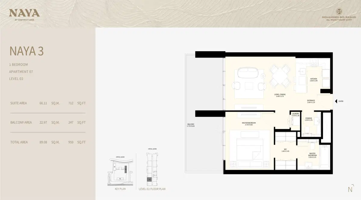 Naya at District One by NAKHEEL 1 BR Floor Plan 959 Sq. Ft.