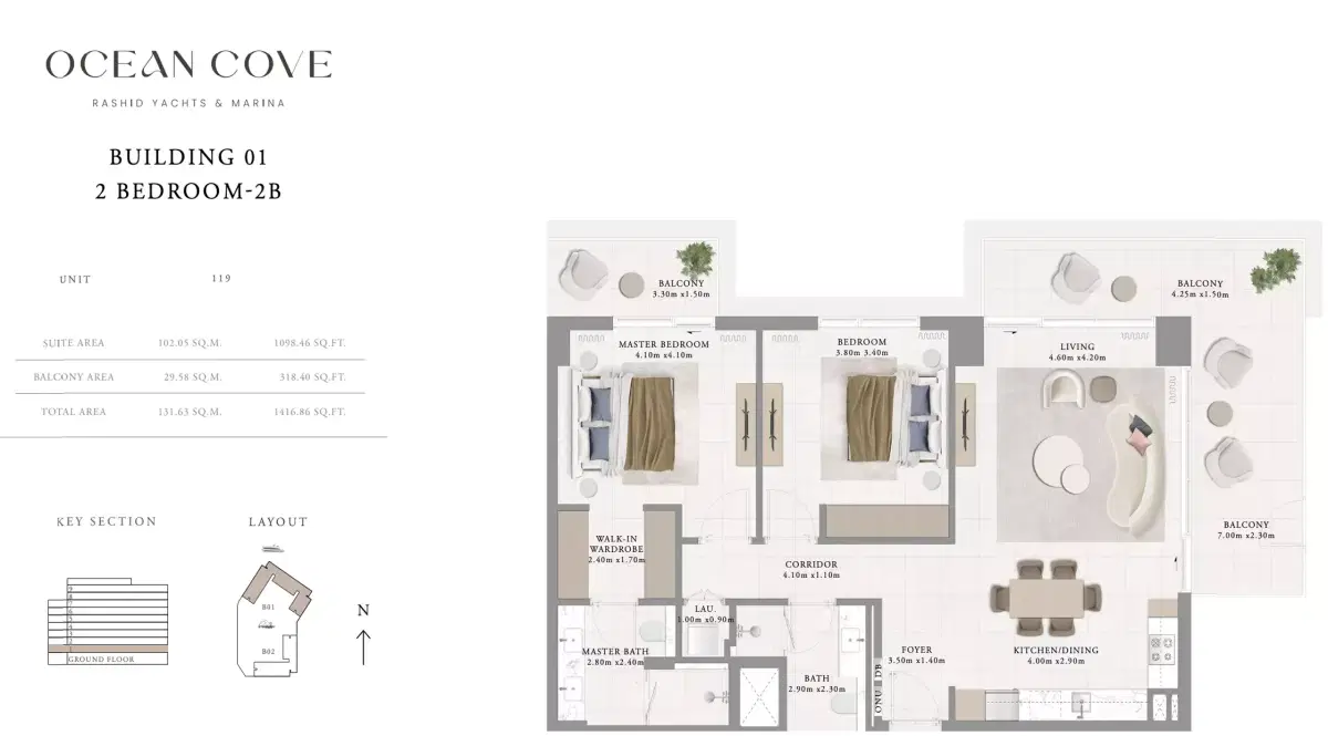 2 BR Floor Plan 1,416 Sq. Ft.