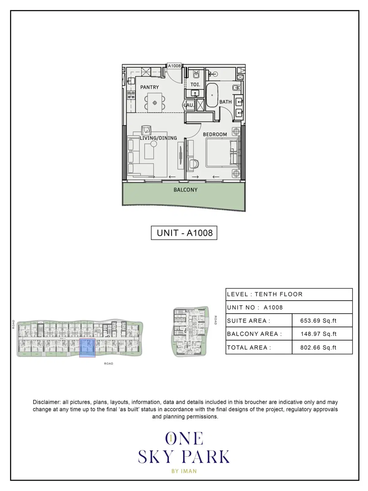 Iman One Sky Park Studio, Apartments & Penthouses at JVC 1 BR Apartment Floor Plan