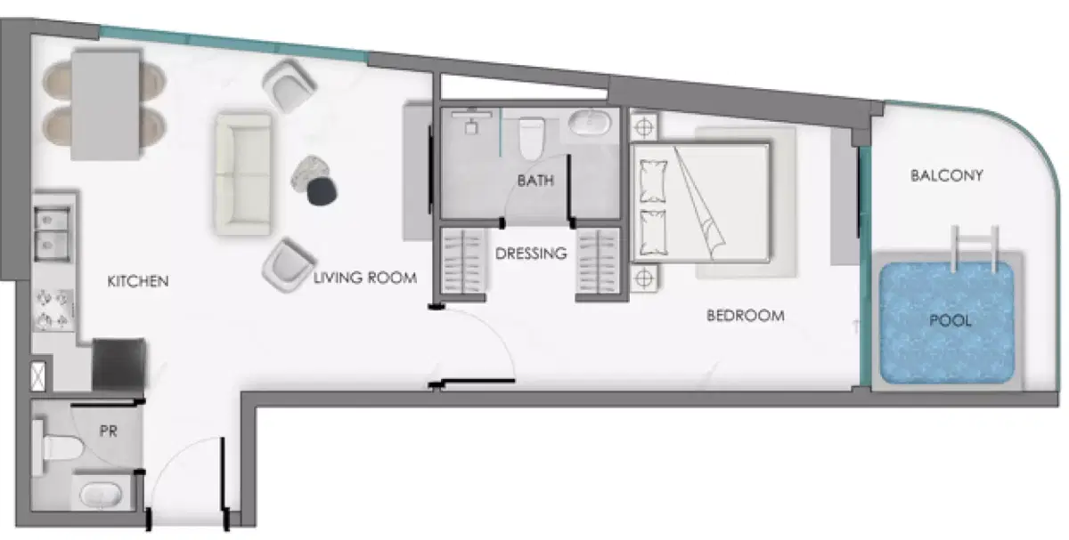 Samana Sky Views at Dubai Production City | Studios & Apartments 1 BR Apartment Floor Plan