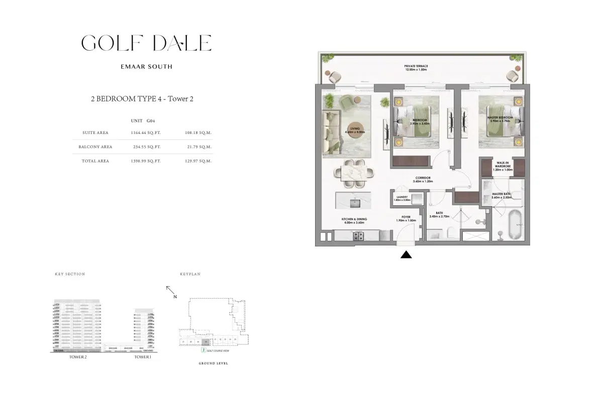 Golf Dale At Emaar South 2 Bedroom Apartment Type-4 Floor Plan