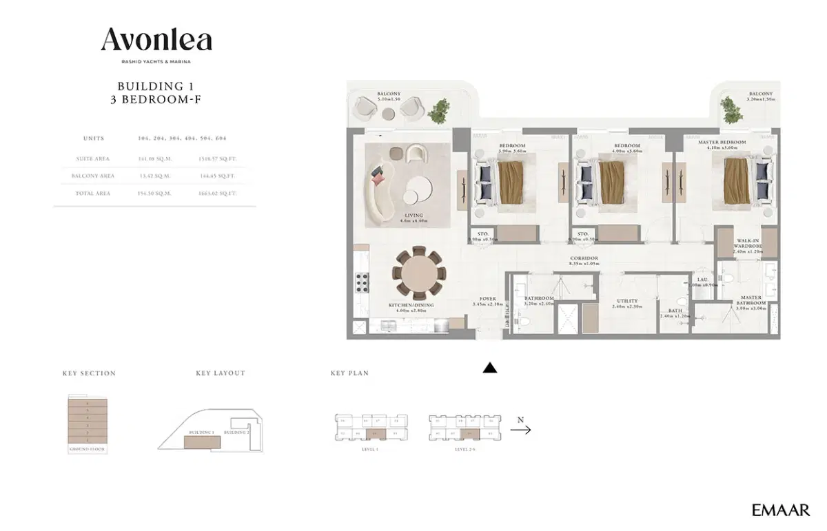 Emaar Avonlea 3 Bedroom Apartments Floor Plan