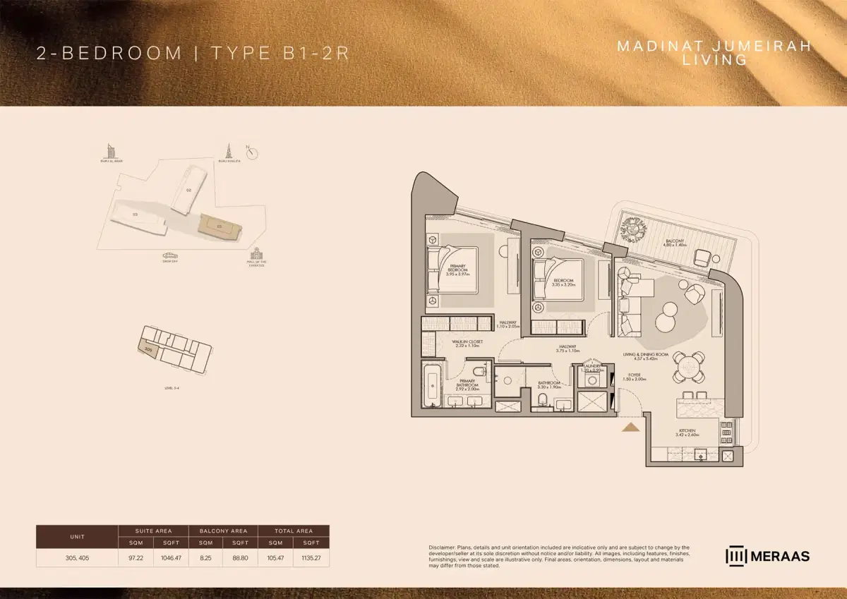 Nourelle at Madinat Jumeirah Living Dubai 2 BR Floor Plan 1,135 Sq. Ft.