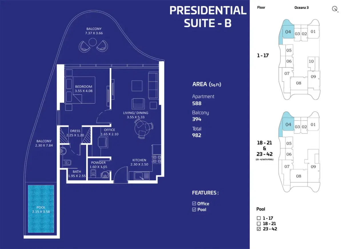 Danube Oceanz Tower 3 1 Bedroom Apartment Floor Plan