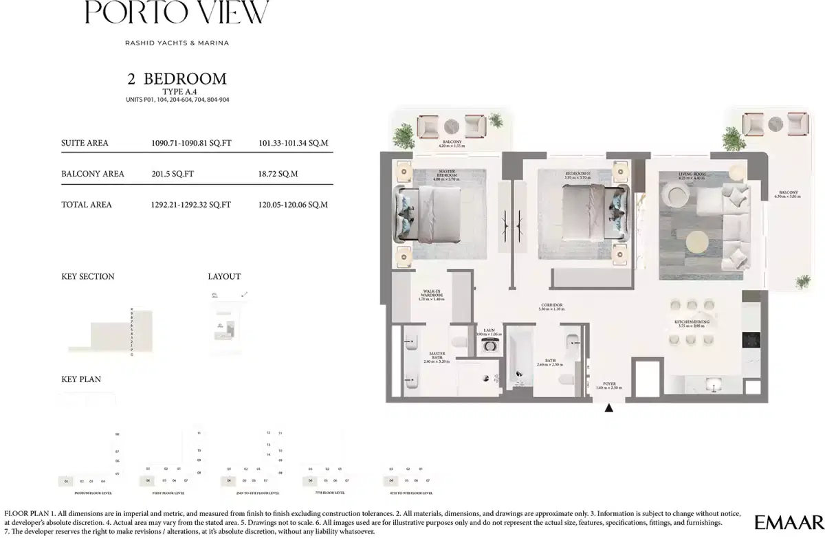 Emaar Porto View At Rashid Yachts And Marina 2 BR Apartment Floor Plan