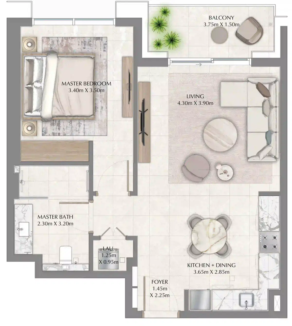 Emaar Creek Waters 2 1 BR Apartment Floor Plan