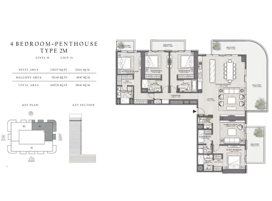 Emaar Beachgate By Address 4 Bedroom Penthouses Floor Plan