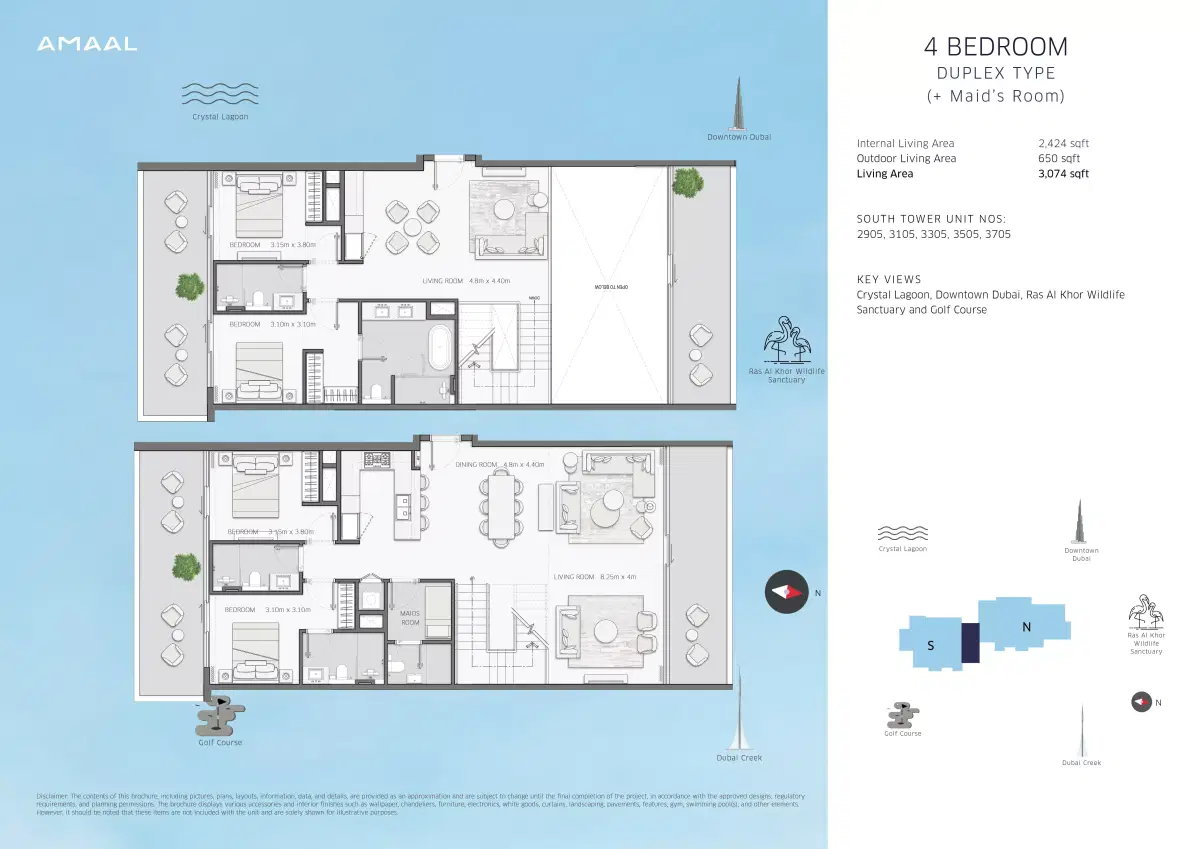 Amaal Emirates Amaal 8 Apartments at MBR City 4 BR Duplexes Floor Plan