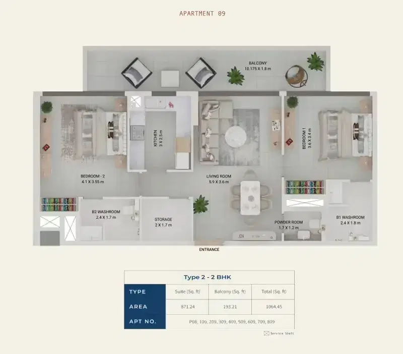 Symbolic Alpha Apartments at Dubailand Dubai 2 BR Apartment Floor Plan