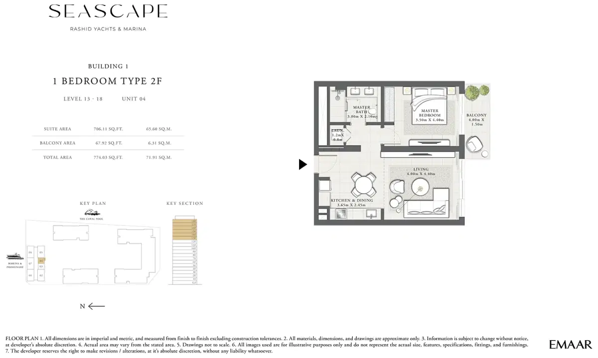 Emaar Seascape Dubai 1 Bedroom Apartments Floor Plan