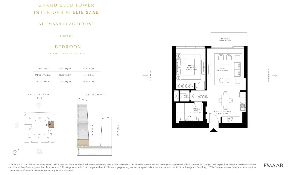Grand Bleu Tower 1 Bedroom Apartments Floor Plan
