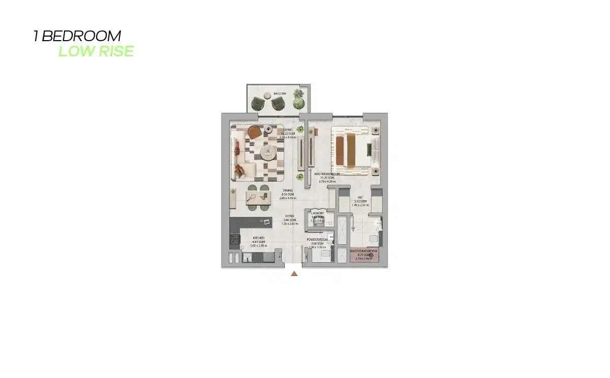 Althon Aldar Rise Apartments at Dubailand Dubai 1 BR Floor Plan