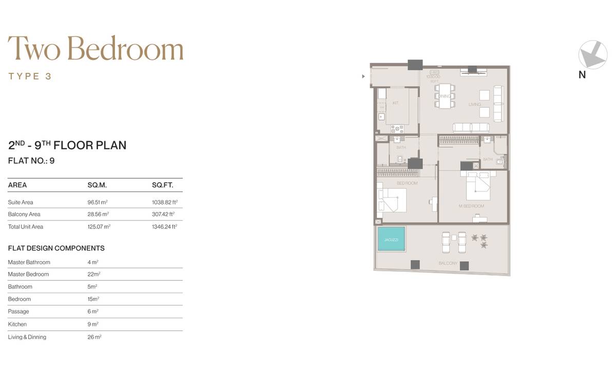 Binghatti Trillionaire Residences 2 Bedroom Apartments Floor Plan