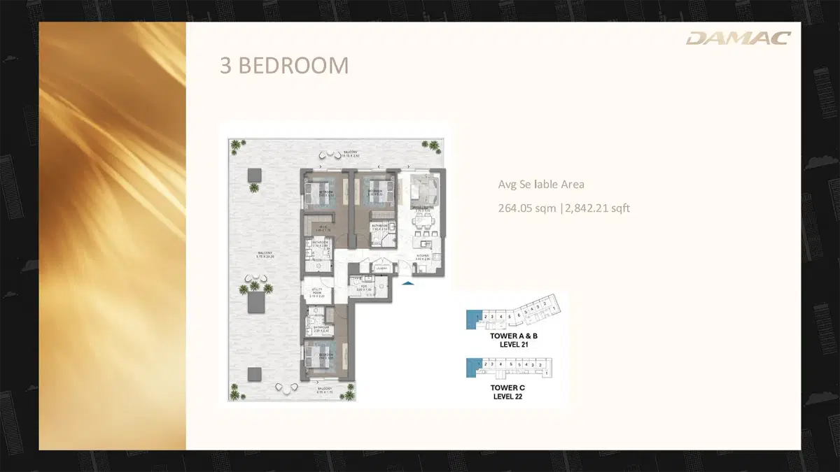DAMAC Seacrest 3 BR Floor Plan 2,842 Sq. Ft.