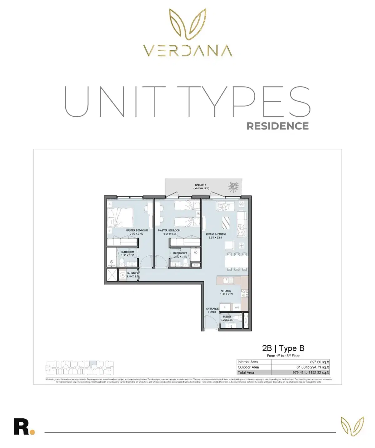 Reportage Verdana Phase 6 Dubai 2 BR Floor Plan 1,192 Sq. Ft.