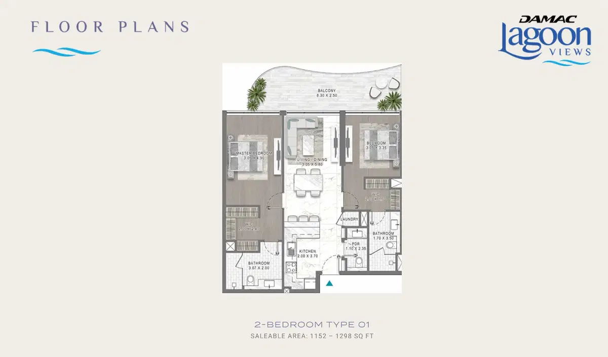 Damac Lagoon Views 3 Dubai 2 Bedroom Apartments Floor Plan