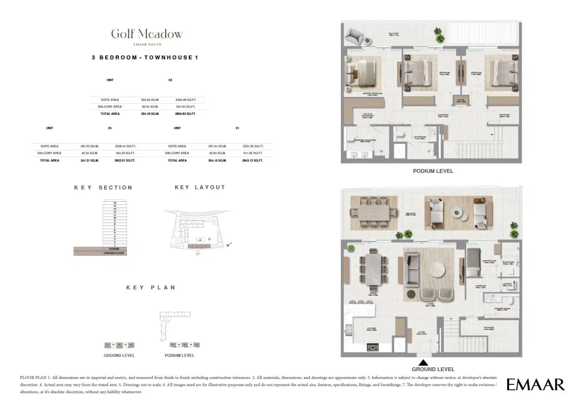 Golf Meadow at Emaar South 3 BR Floor Plan 2,860 Sq. Ft.