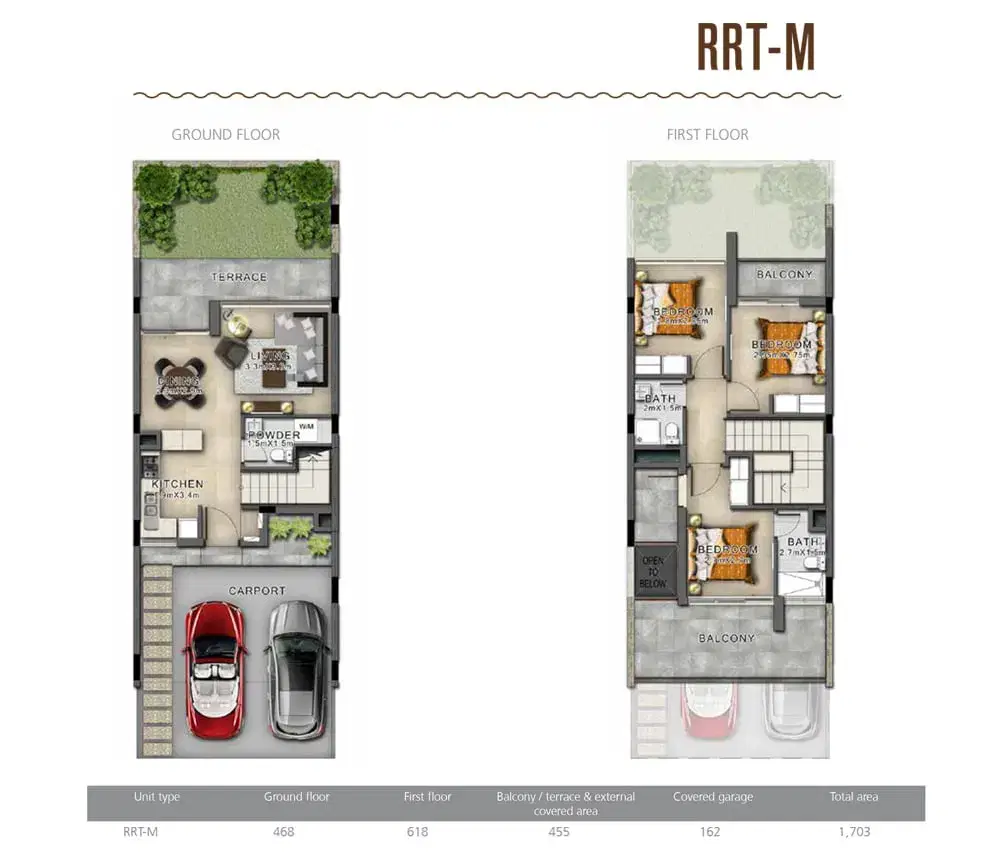 Sahara Villas Dubai 3 BR Floor Plan 1,702 Sq. Ft.
