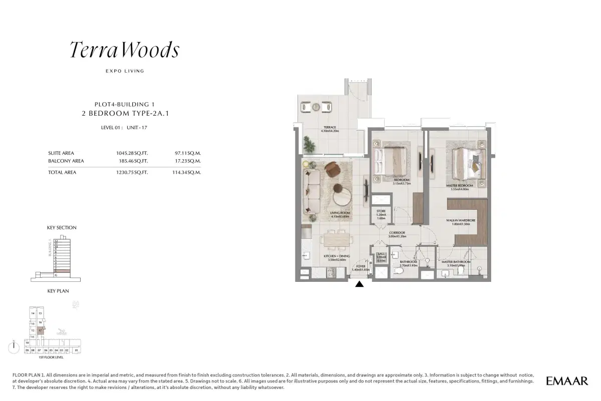 Terra Woods at Dubai South 2 BR Floor Plan 1,230 Sq. Ft.
