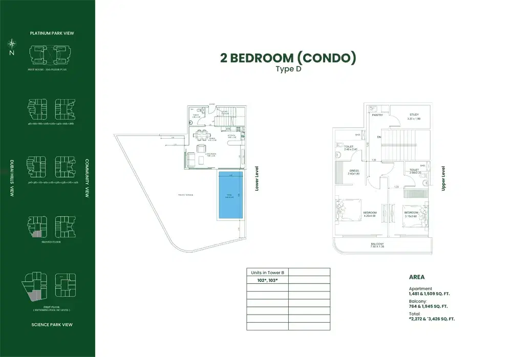 DANUBE Opalz Dubai 2 BR Floor Plan 3,426 Sq. Ft.