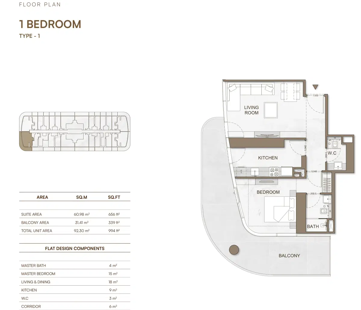 Binghatti Skyhall At Business Bay Dubai 1 BR Apartment Floor Plan