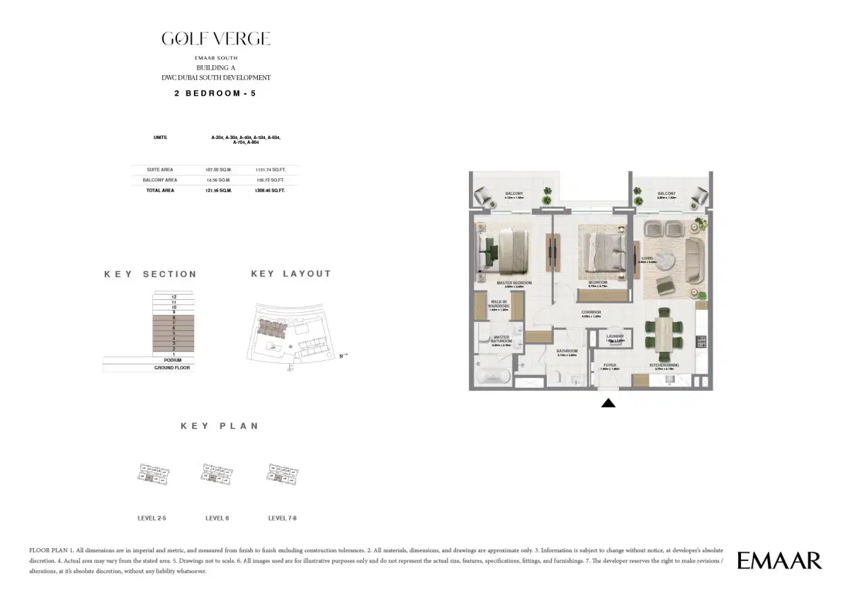 Golf Verge EMAAR South Dubai 2 BR Floor Plan 1,308 Sq. Ft.
