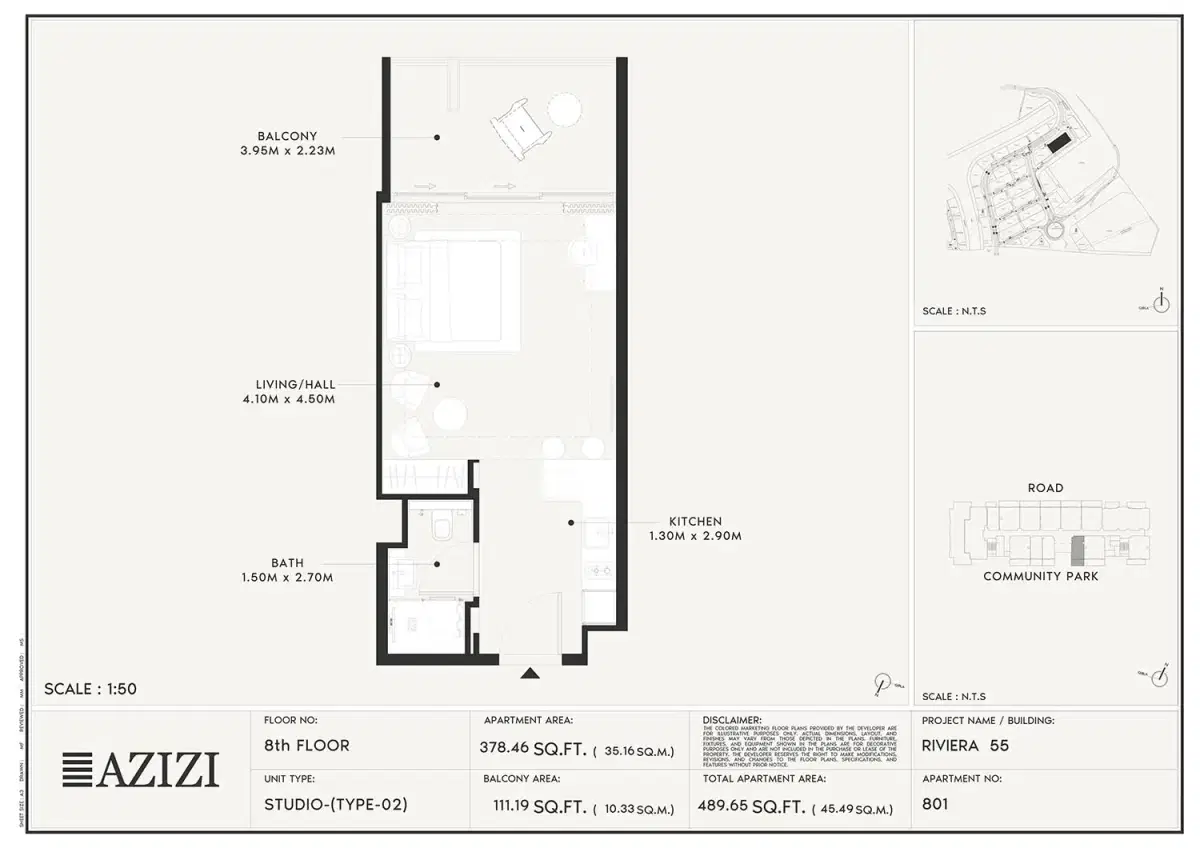 Studios Floor Plan 489 Sq. Ft.