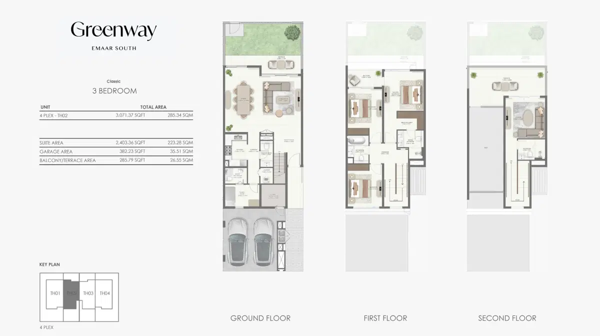 Greenway Emaar South Dubai 3 Bedroom Townhouses Floor Plan
