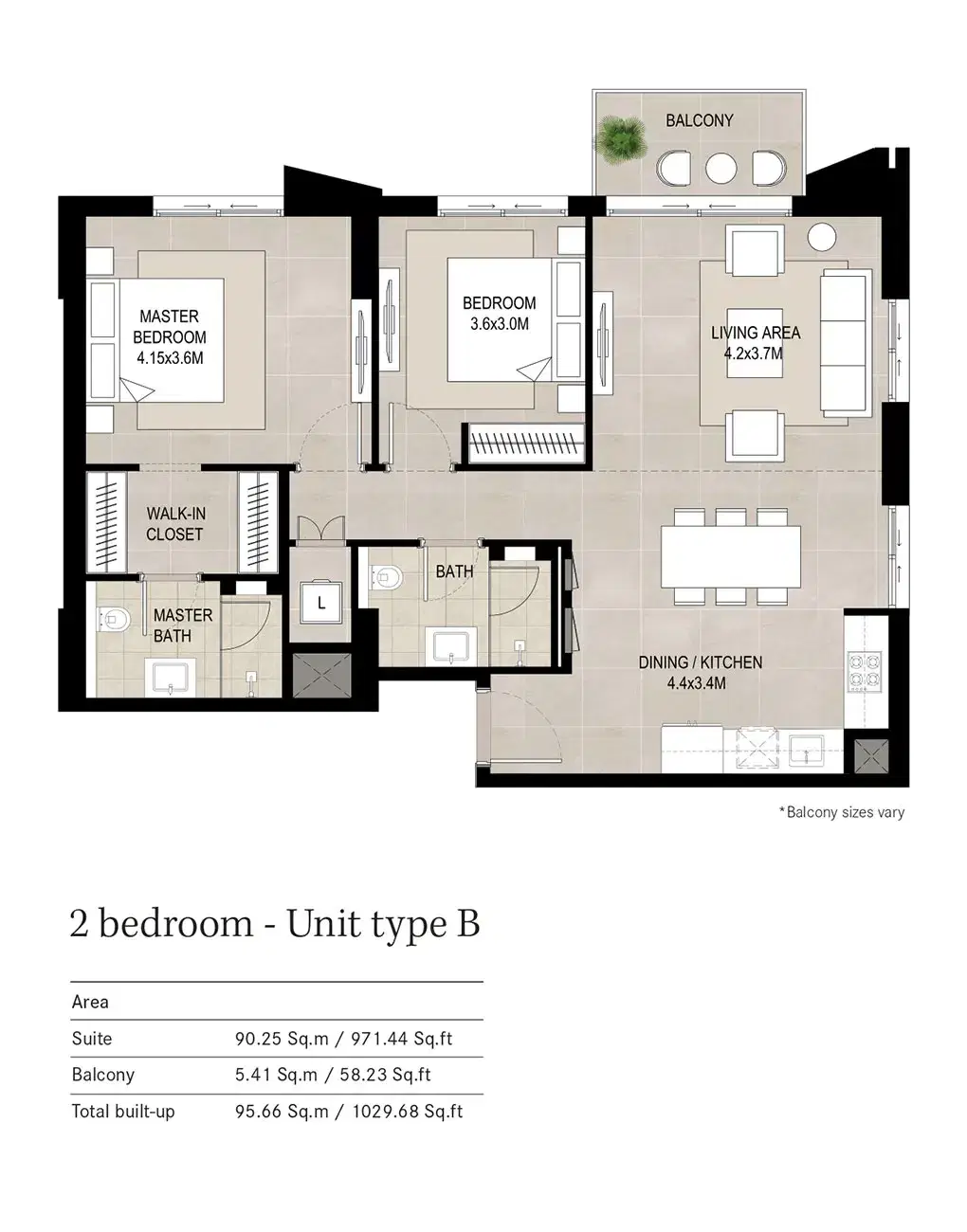 2 BR Floor Plan 1,029 Sq. Ft.