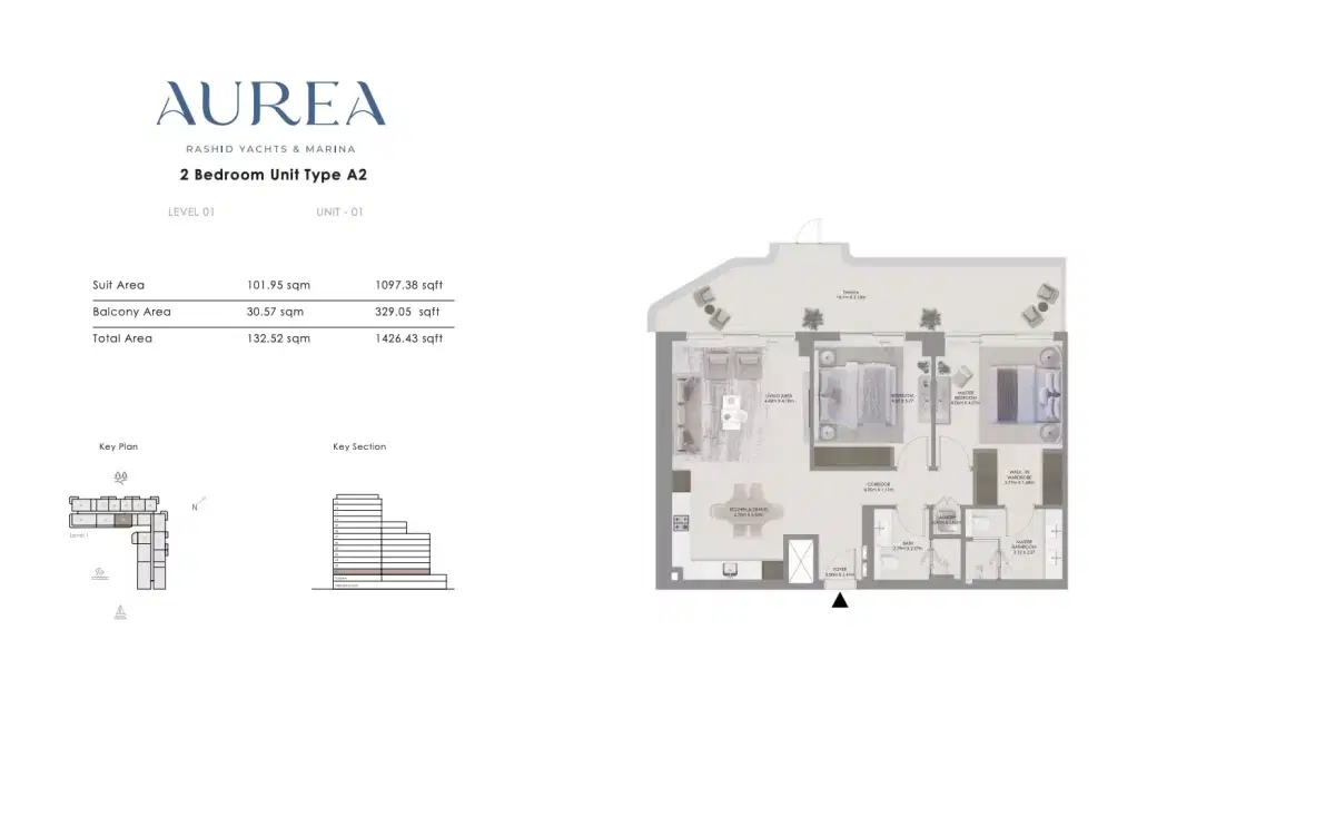Aurea by Emaar 2 BR Apartment Floor Plan 1,426 Sq. Ft.